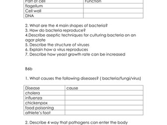 Biology revision questions B6 gateway