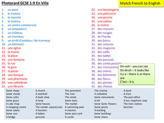 En Ville / Town  GCSE Photocard Question One Preparation