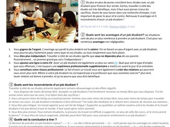 Un Job Etudiant (Reading and Writing for MYP/DP/IB)