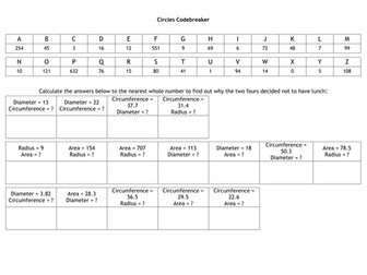 Circle Codebreaker - area & circumference