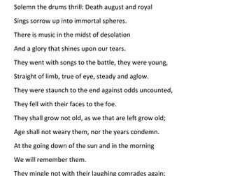 Ode of Remembrance Anzac Day Handout