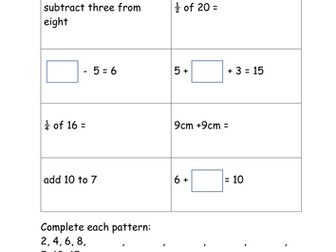 Y1 and Y2 Arithmetic Assessments White Rose Style Questions