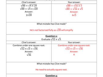 Clumsy Clive On Simplifying Surds