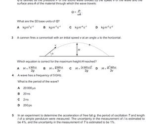 University Foundation/As Physics Exam Questions with Mark Scheme
