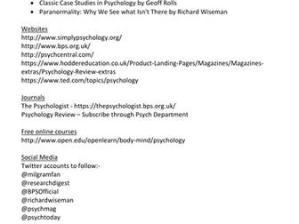Reading list for Psychology