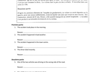 AQA GCSE Higher French reading revision. Topic holidays. Spec 4655