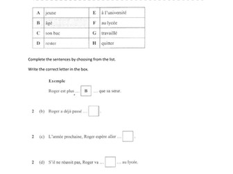 AQA GCSE French HIgher Reading. Topic Education. Spec 4655