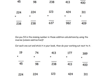 Column subtraction mastery year 3