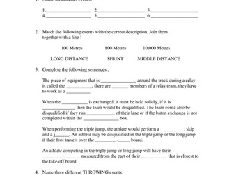 Athletics - non doer / non participant worksheet