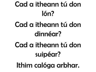 Gaeilge: Bia, Feidhmeanna Teanga, labhairt, leitheoireacht,