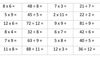 Year 5 Maths:  Relationship between multiplication and division - number facts