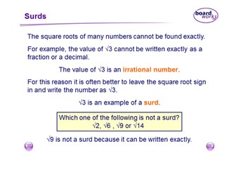Surds recap and exam questions (AQA)