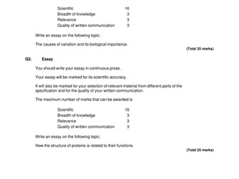 A Level Biology Essay Questions