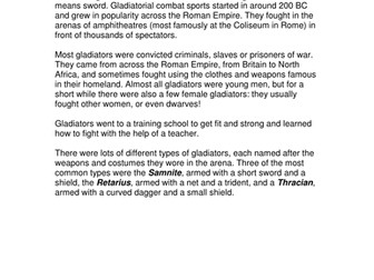 Gladiators information sheet