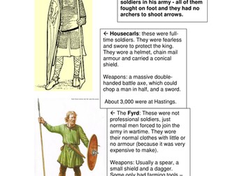 Battle of Hastings soldiers information sheet