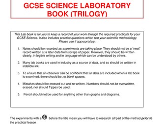 GCSE Student Labbook for AQA Required practicals (Trilogy)