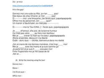 Modal verb (je veux) in a song.