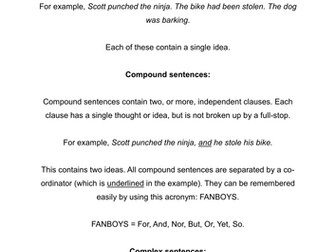 Sentence Structure Worksheet
