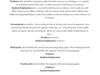 Worksheet on how to structure an essay in English