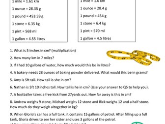 Metric and Imperial Word Problems