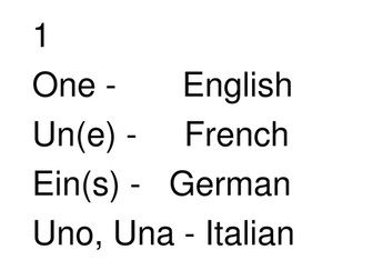 Numbers 1-10 in English, French, German and Italian