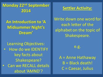 A Midsummer Night's Dream Sequence of Lessons