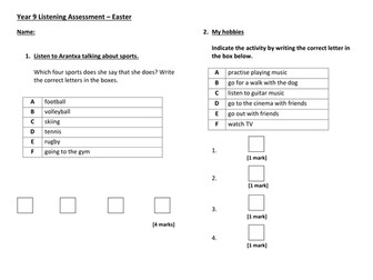 AQA Grade 1-9 exam style listening - school and pastimes