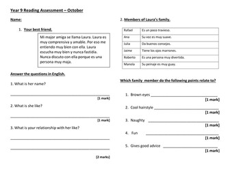 AQA GCSE Grade 1-9 exam style reading assessment - family, friends and relationships in the family