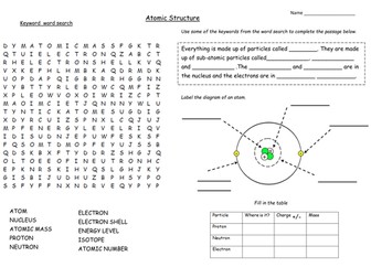 KS3 and KS4 Atomic Structure lesson activity or revision homework.