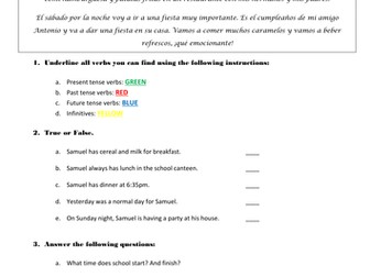 Food - Reading and writing - 3 tenses (present, preterite and immediate future)