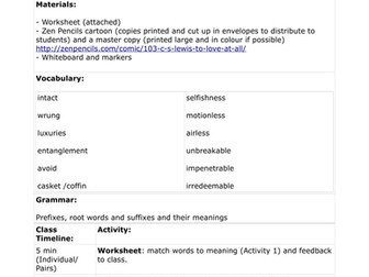 Zen Pencils comic lesson plan (Prefix and Suffix exercise plus literary quote)