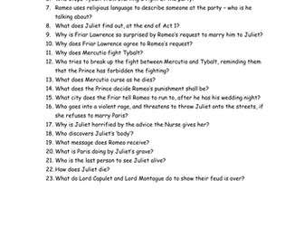 Romeo and Juliet Plot Revision Quiz