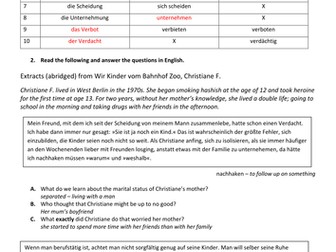 Comprehension questions based on 'Wir Kinder vom Bahnhof Zoo'