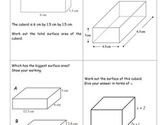 Volume and surface area revision carousel GCSE