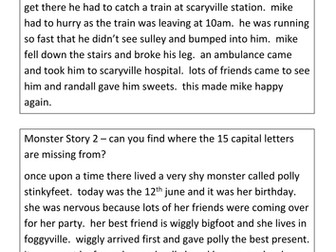 Monster stories with missing full stops and capitals.