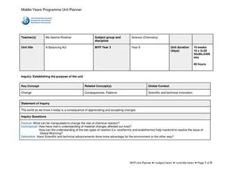 MYP year 9 Unit Plan Grade 9 Chemistry