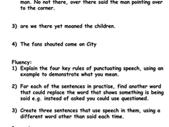Direct speech punctuation worksheets picture