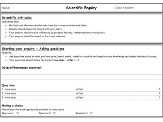 KS3 Science Scientific Enquiry worksheet