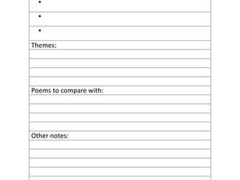 GCSE AQA Poetry Anthology Love and Relationships cluster revision sheets