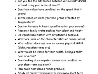 Project/ research/ CREST Award ideas