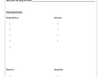 GCSE Edexcel 9-1 Release, Afro Celt Sound System Work Booklet