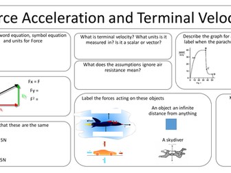 AQA AS Year 12 revision sheets for Forces, Terminal Velocity, Moments, Momentum and Impulse