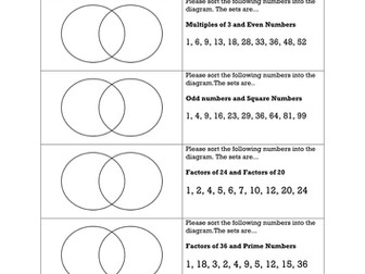 Factors, Multiples, Primes into Venn Diagrams