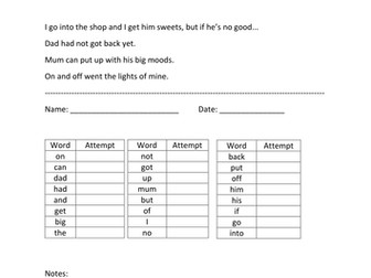 Assessment of Phase 2, 3, 4, 5 High Frequency words spellings