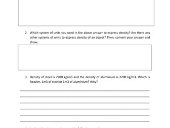 Density and mass revision worksheet