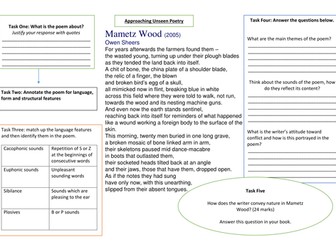 AQA Unseen Poetry Worksheet