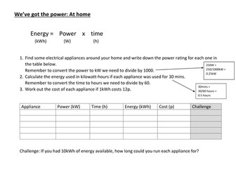 Energy Power Time equation homework