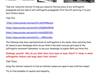 Homwork task sheet women and the vote