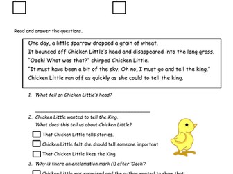 Differentiated Chicken Little Comprehension sheets