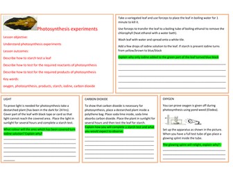 Photosynthesis experiments learning mat